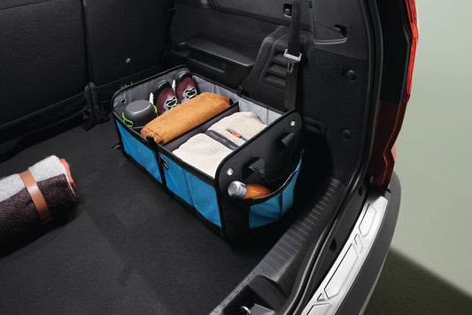 Luggage compartment storage box with compartments