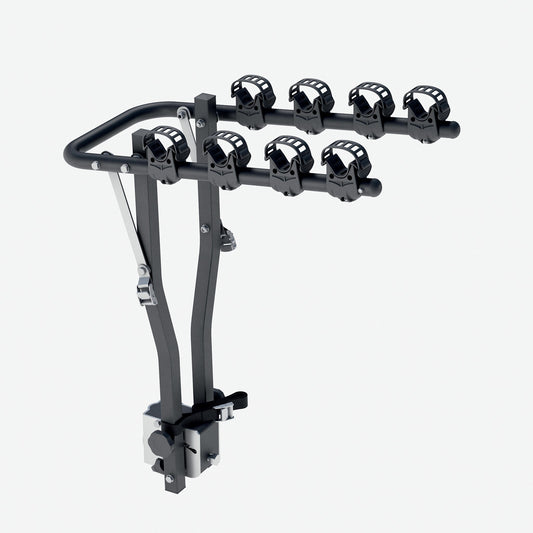 Towbar-mounted bicycle rack for 4 suspended bikes