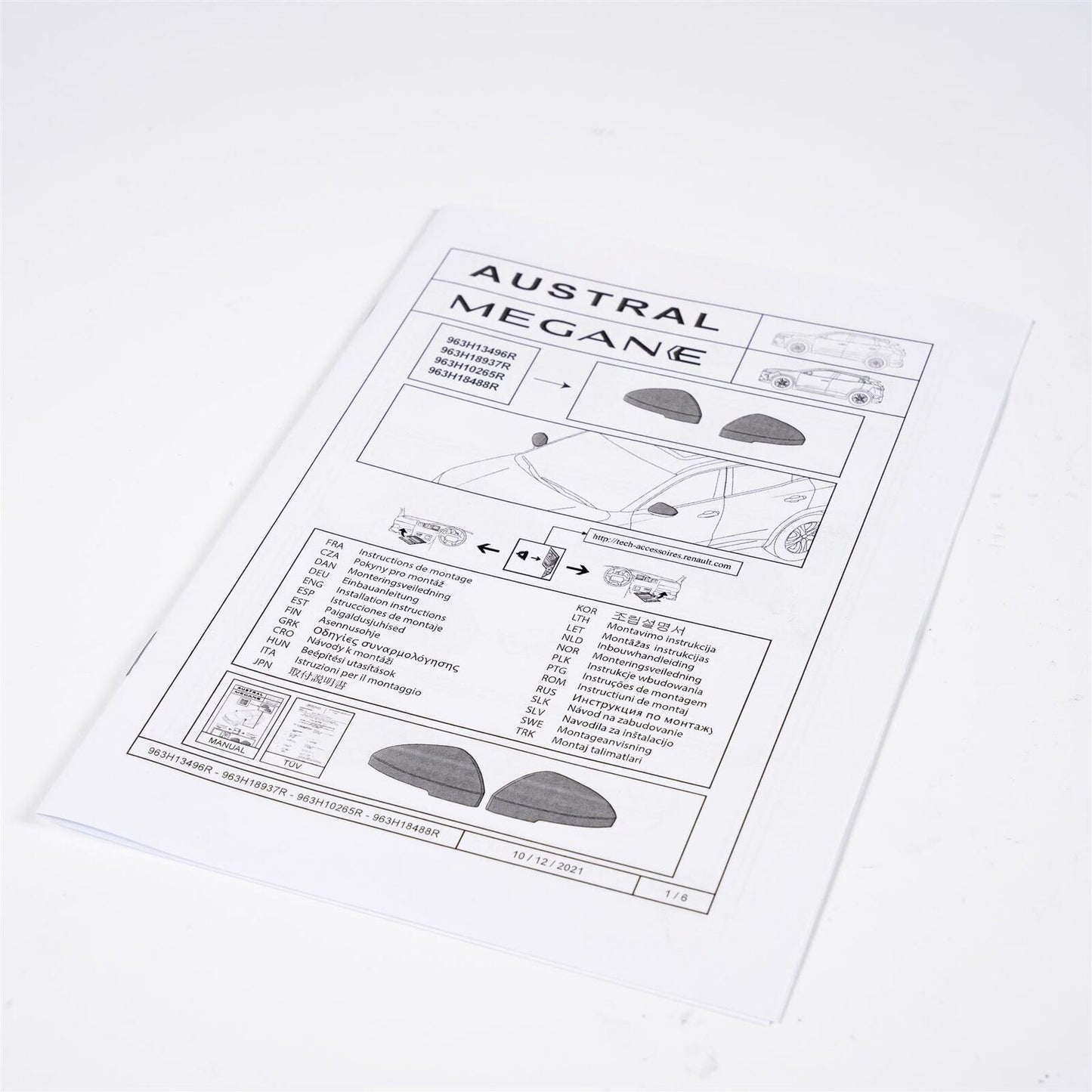 Renault Genuine Door Wing Mirror Covers 2 Pieces Light Grey Austral 963H18488R